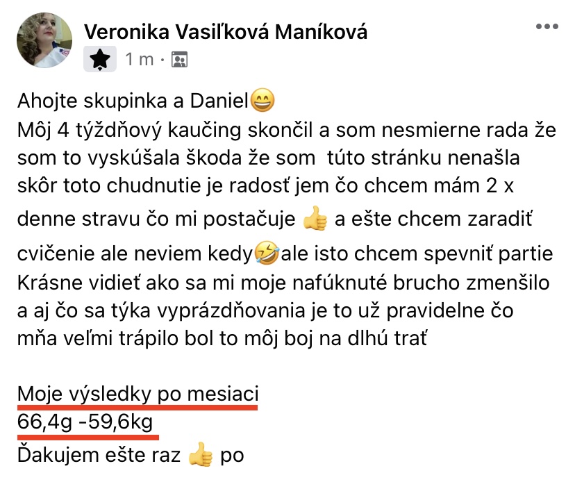 Referencia klientky Veronika Vasiľková Maníková — originálny screenshot správy