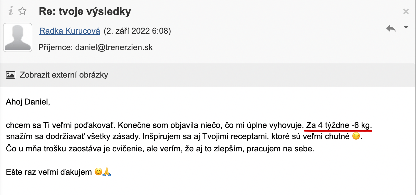 Referencia klientky Radka Kurucová — originálny screenshot správy