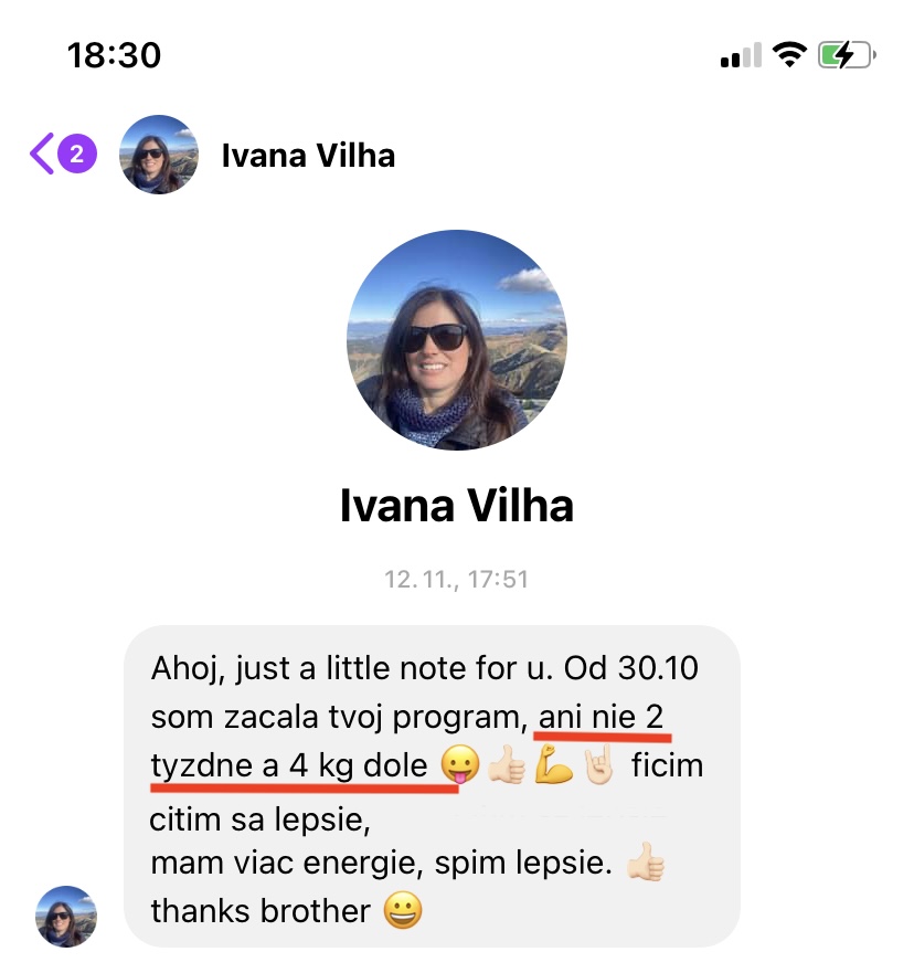 Referencia klientky Ivana Vilha — originálny screenshot správy