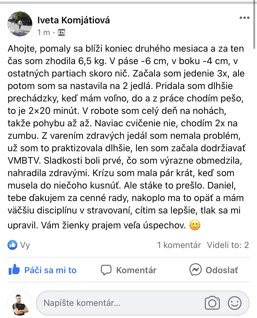 Referencia klientky Iveta Komjátiová — originálny screenshot správy