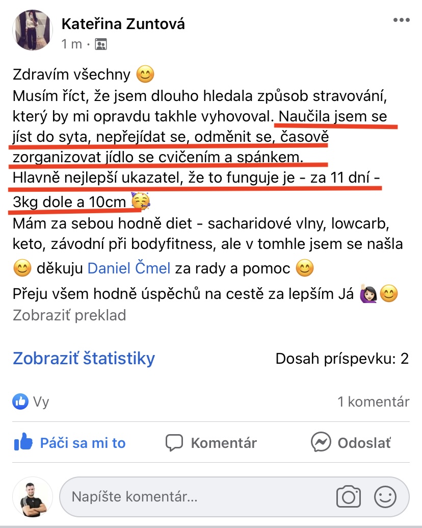 Referencia klientky Kateřina Zuntová — originálny screenshot správy