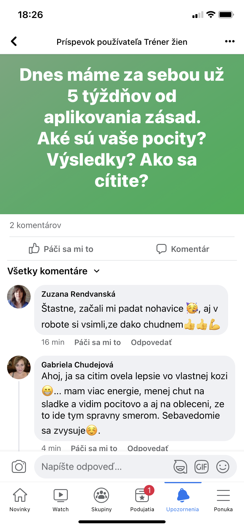 Referencia klientky Zuzana Rendvanská — originálny screenshot správy