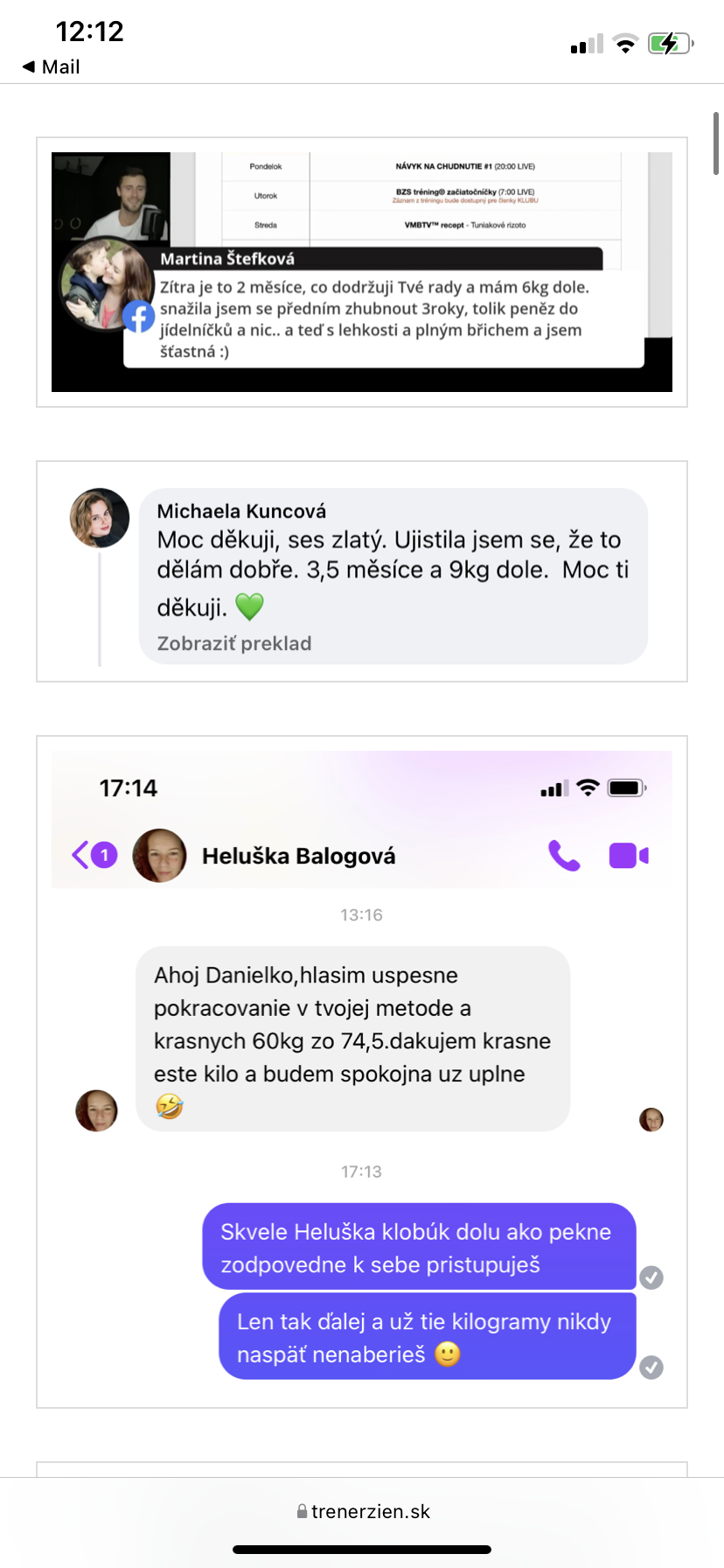 Referencia klientky Martina Štefková — originálny screenshot správy