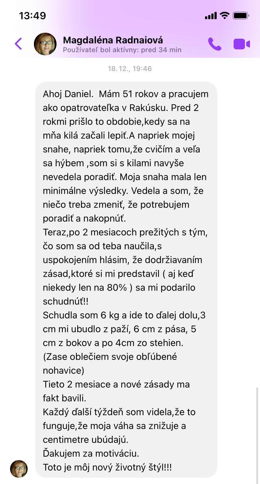 Referencia klientky Magdaléna Radnaiová — originálny screenshot správy