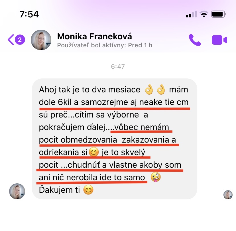 Referencia klientky Monika Franeková — originálny screenshot správy