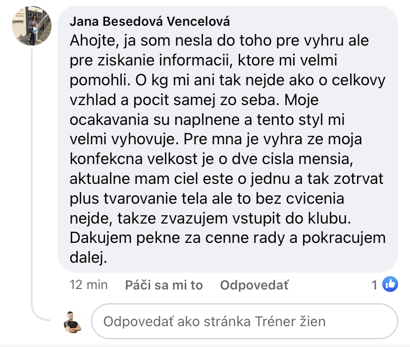 Referencia klientky Jana Besedová Vencelová — originálny screenshot správy