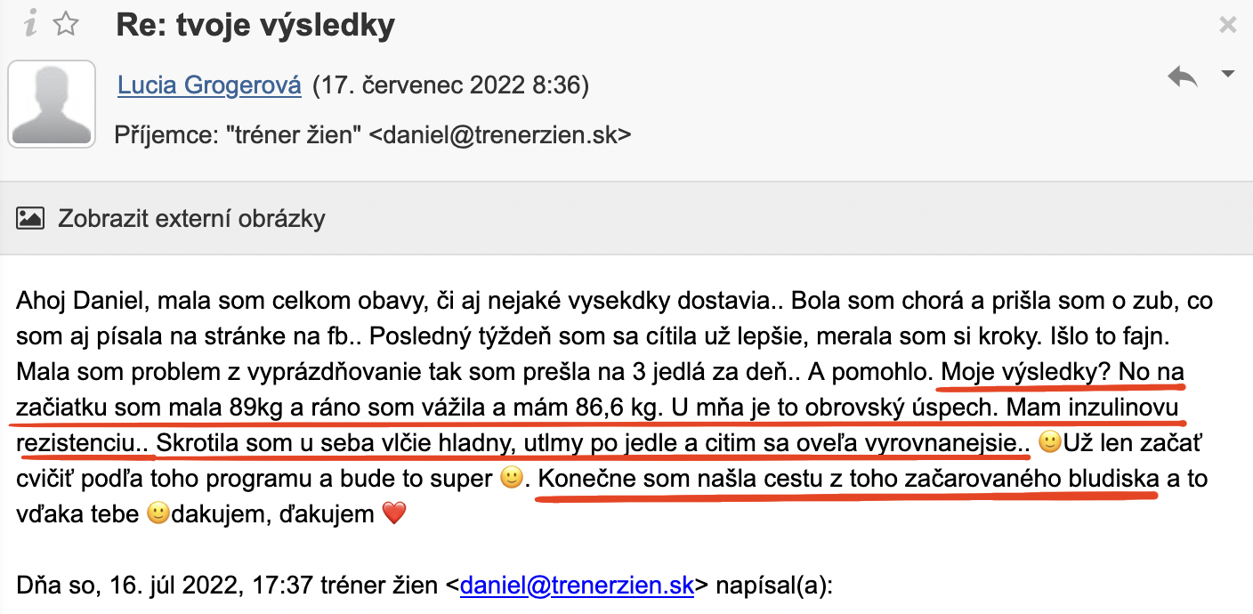 Referencia klientky Lucia Grogerová — originálny screenshot správy