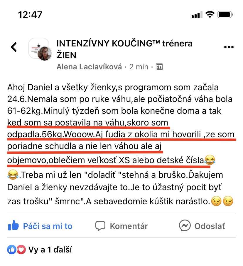 Referencia klientky Alena Laclavíková — originálny screenshot správy
