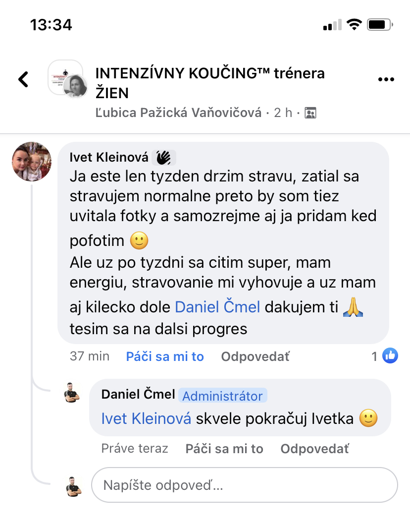 Referencia klientky Ivet Kleinová — originálny screenshot správy