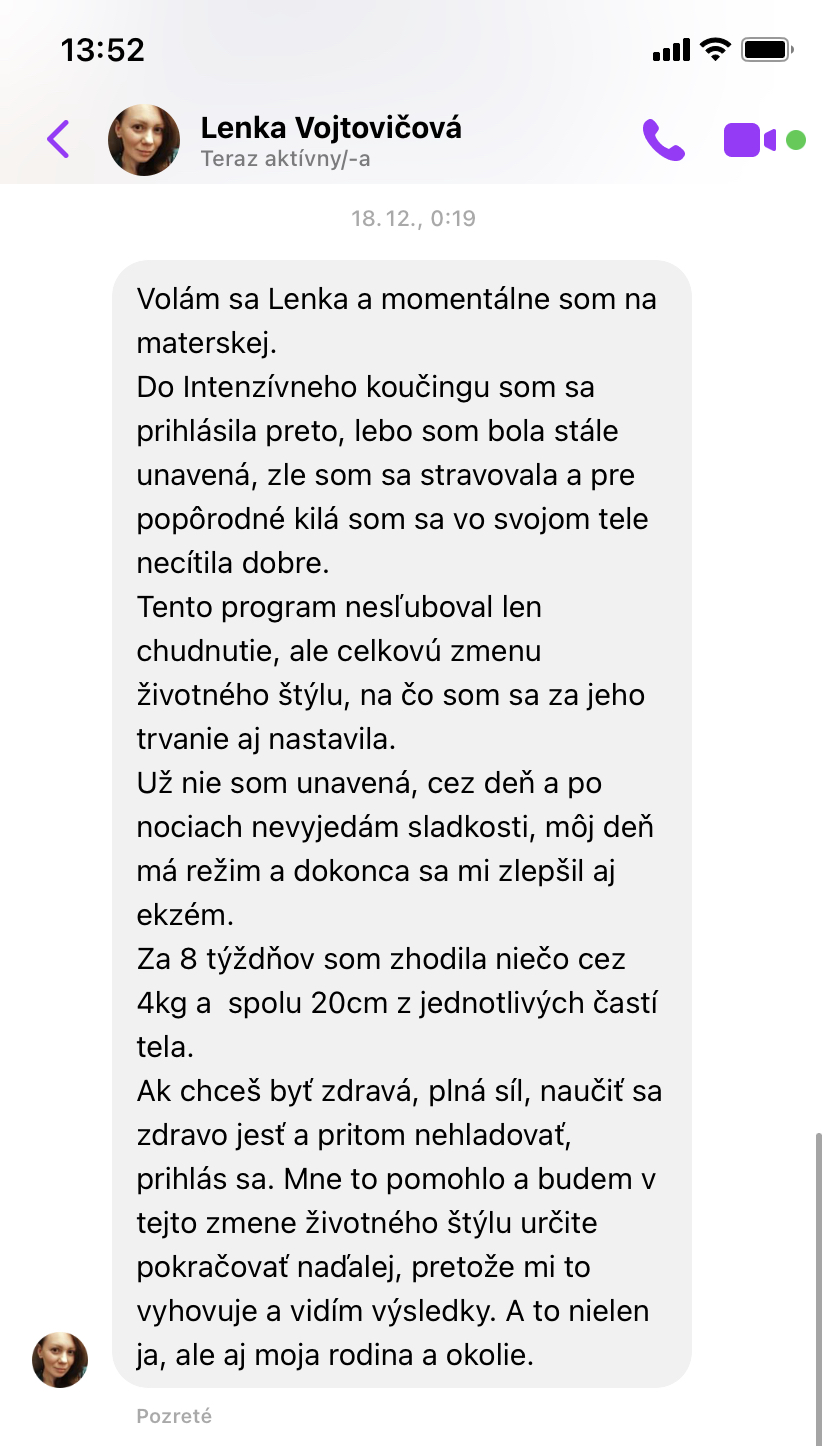 Referencia klientky Lenka Vojtovičová — originálny screenshot správy