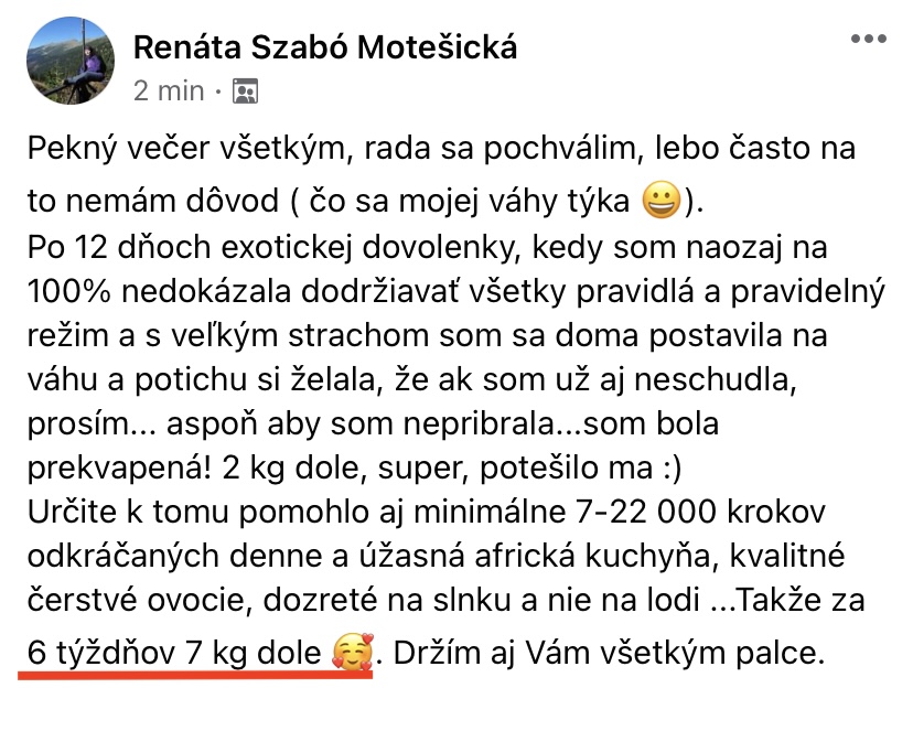 Referencia klientky Renáta Szabó Motešická — originálny screenshot správy