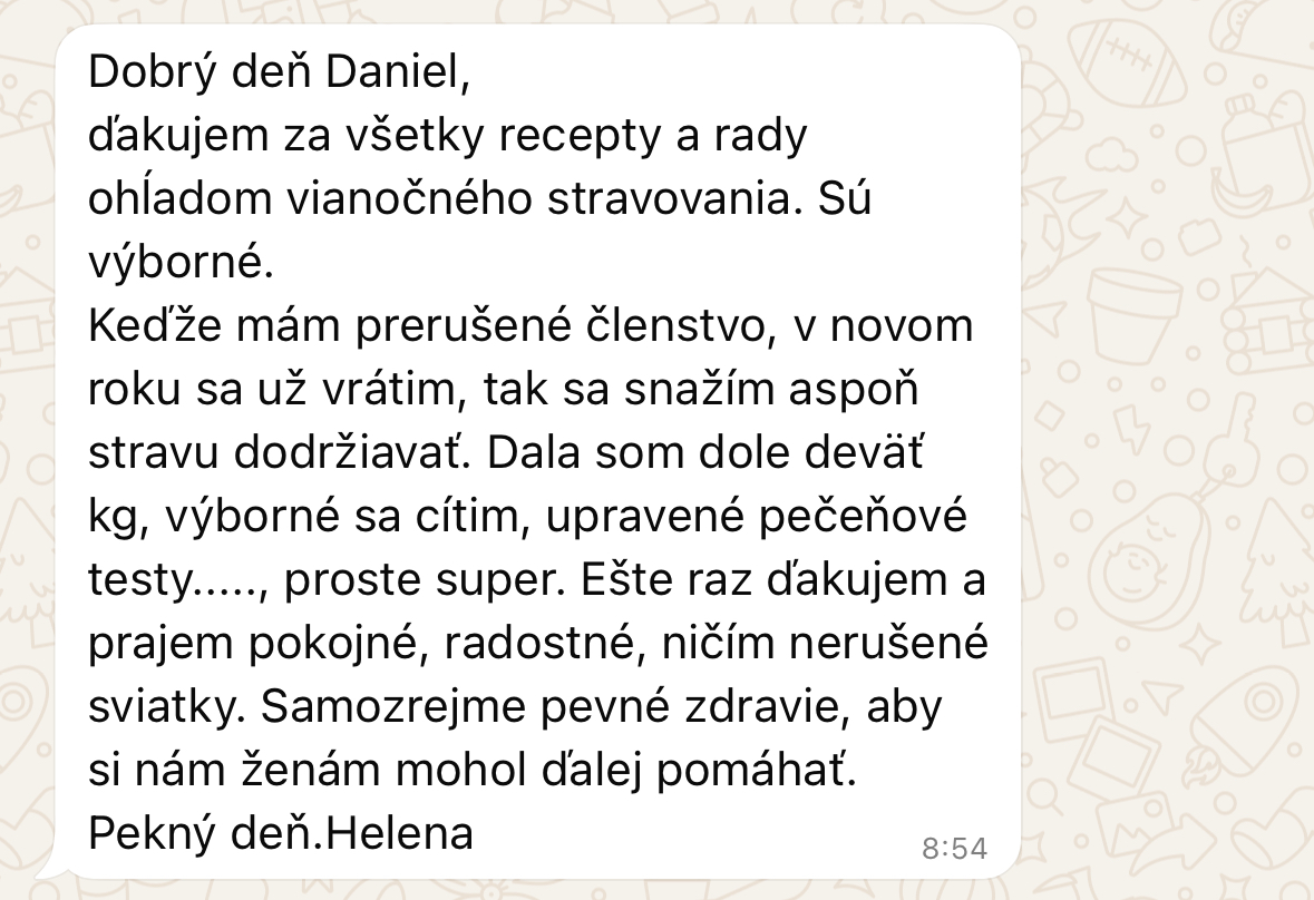 Referencia klientky Helena — originálny screenshot správy