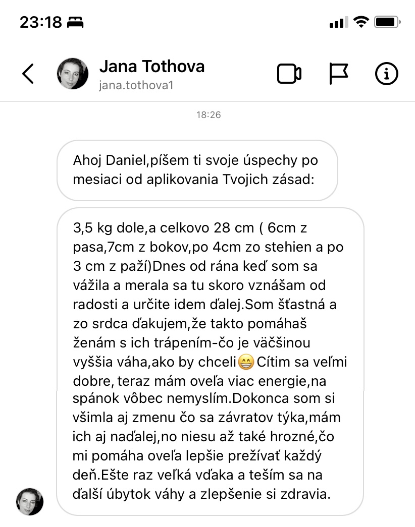 Referencia klientky Jana Tothová — originálny screenshot správy