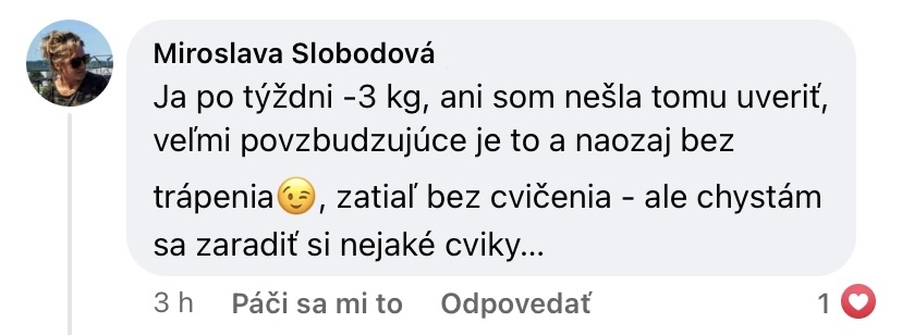 Referencia klientky Miroslava Slobodová — originálny screenshot správy