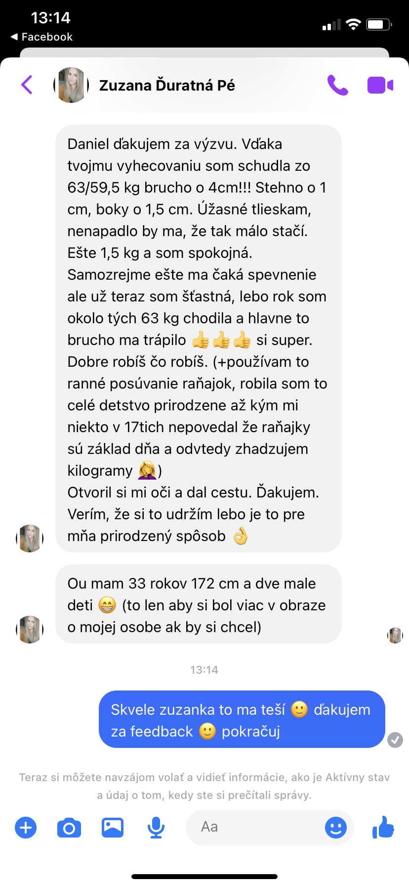Referencia klientky Zuzana Ď. — originálny screenshot správy