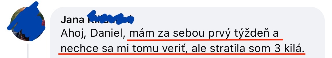 Referencia klientky Jana — originálny screenshot správy