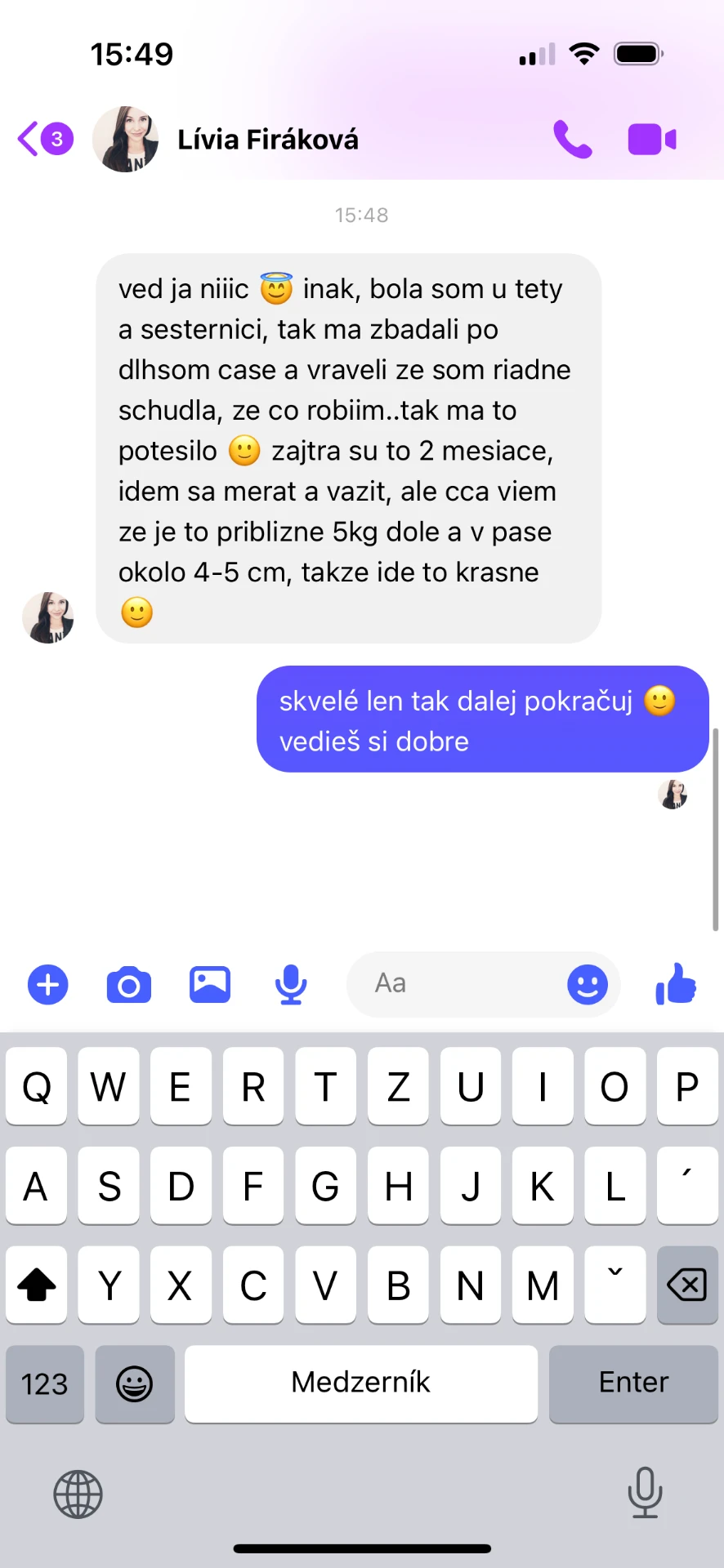 Referencia klientky Lívia Firáková — originálny screenshot správy