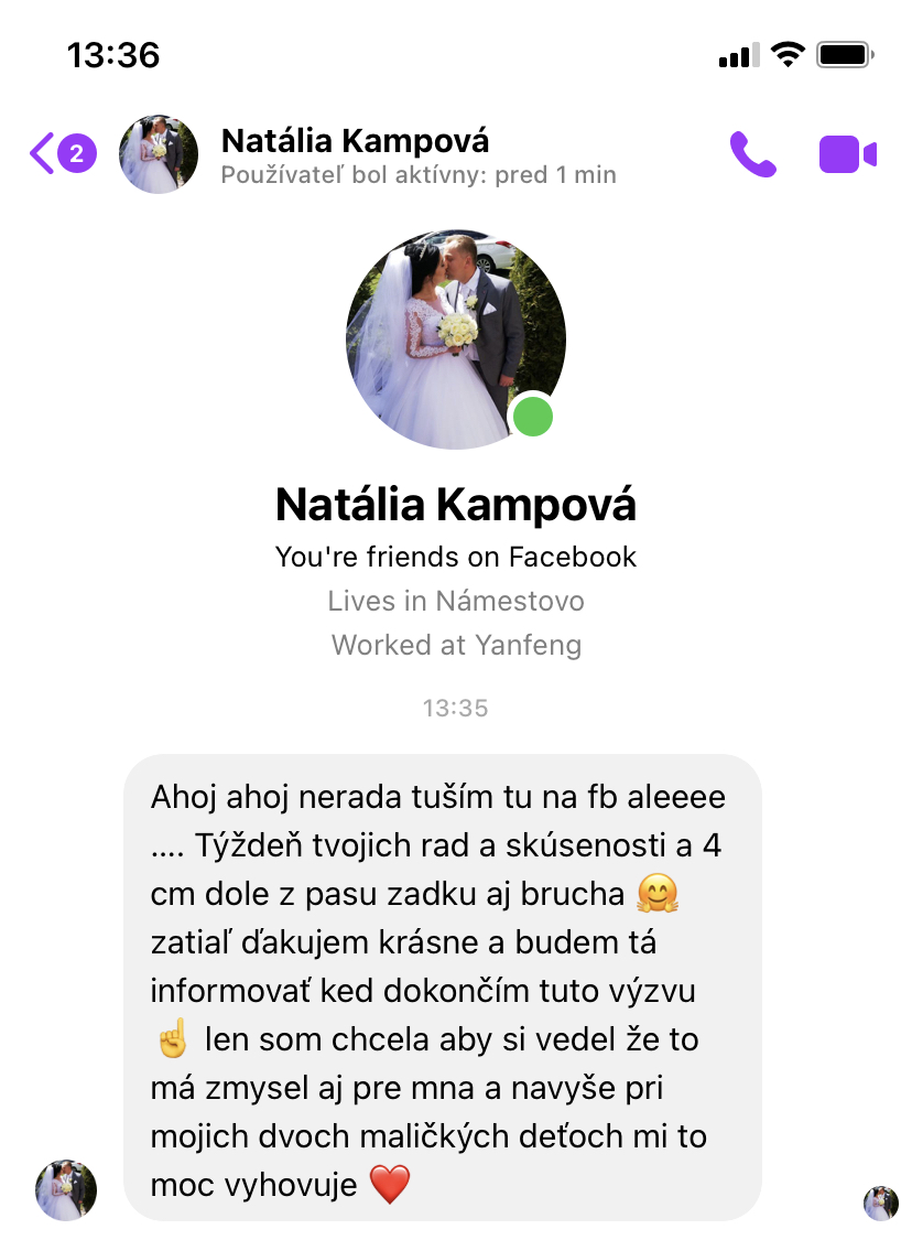 Referencia klientky Natália Kampová — originálny screenshot správy