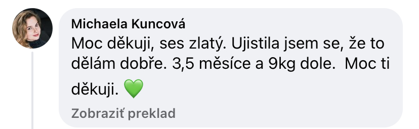 Referencia klientky Michaela Kuncová — originálny screenshot správy