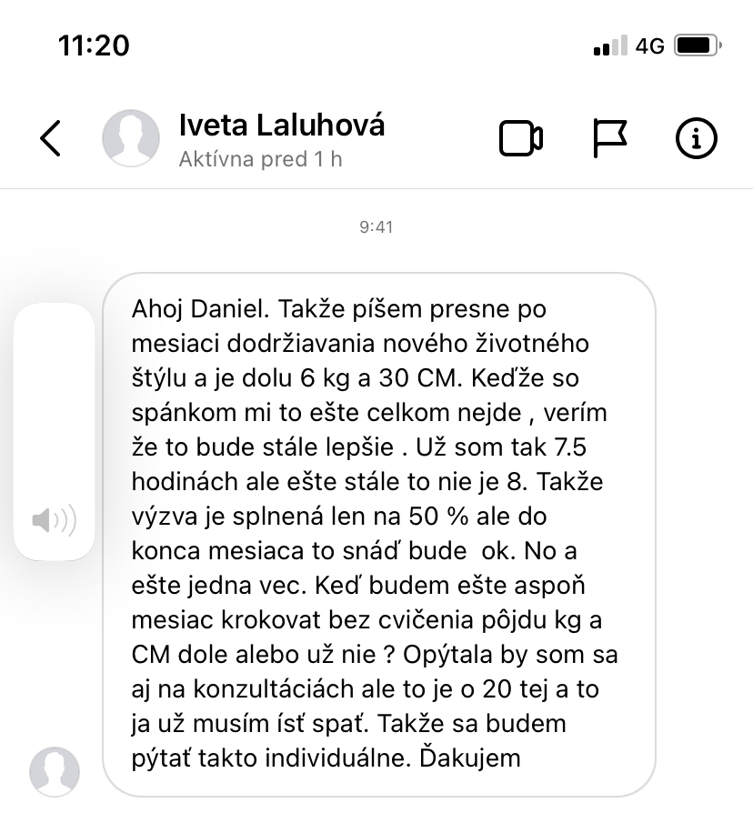 Referencia klientky Iveta Laluhová — originálny screenshot správy