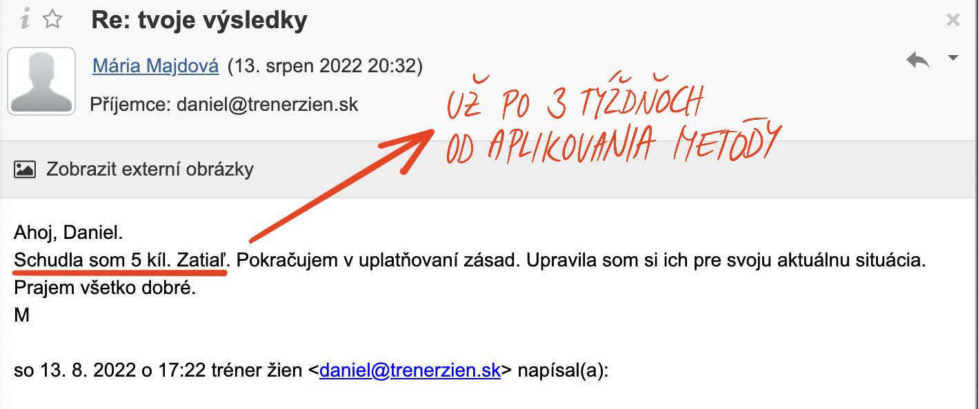 Referencia klientky Mária Majdová — originálny screenshot správy