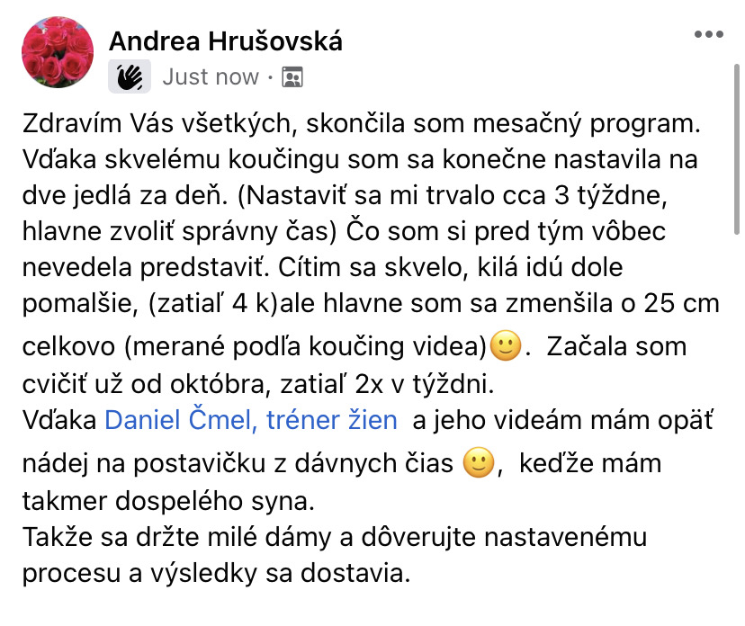 Referencia klientky Andrea Hrušovská — originálny screenshot správy