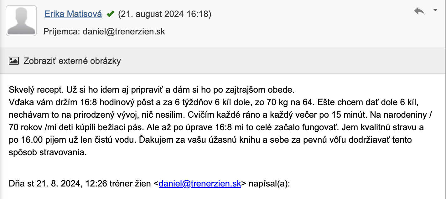 Referencia klientky Erika Matisová — originálny screenshot správy