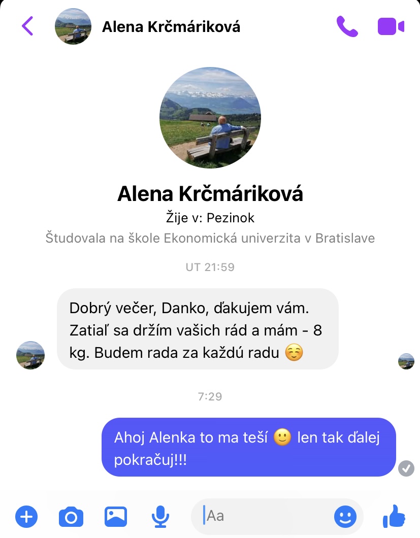 Referencia klientky Alena Krčmáriková — originálny screenshot správy