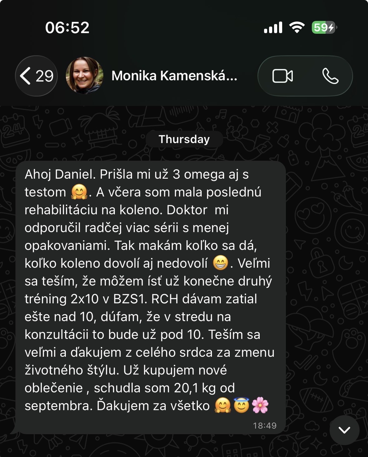 Referencia klientky Monika Kamenská — originálny screenshot správy