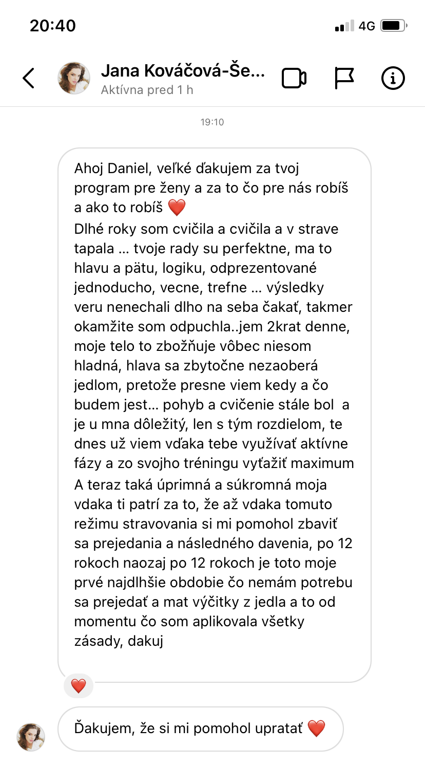 Referencia klientky Jana Kováčová-Šeďová — originálny screenshot správy