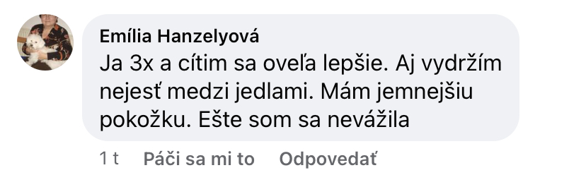 Referencia klientky Emília Hanzelyová — originálny screenshot správy