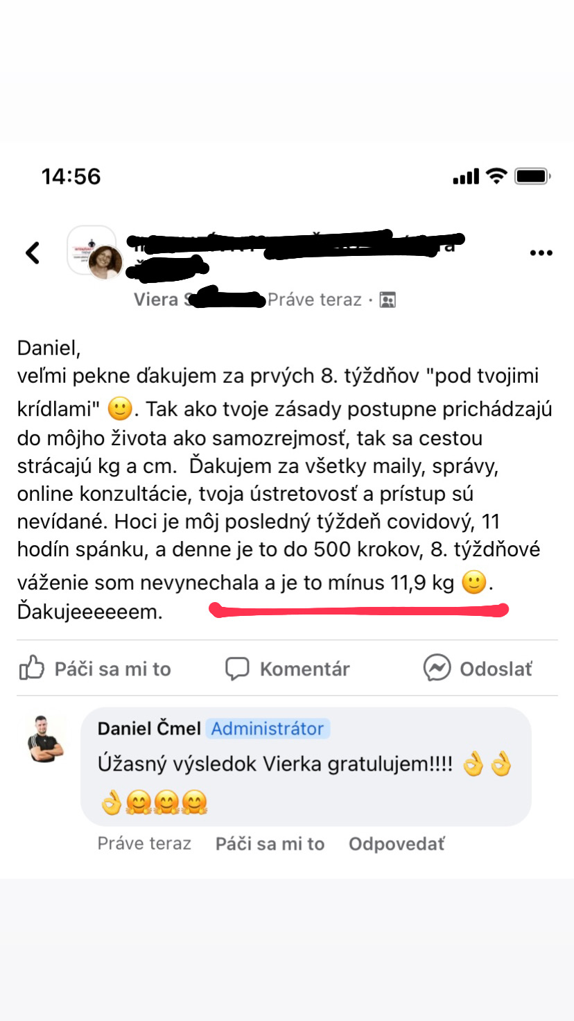Referencia klientky Viera S. — originálny screenshot správy