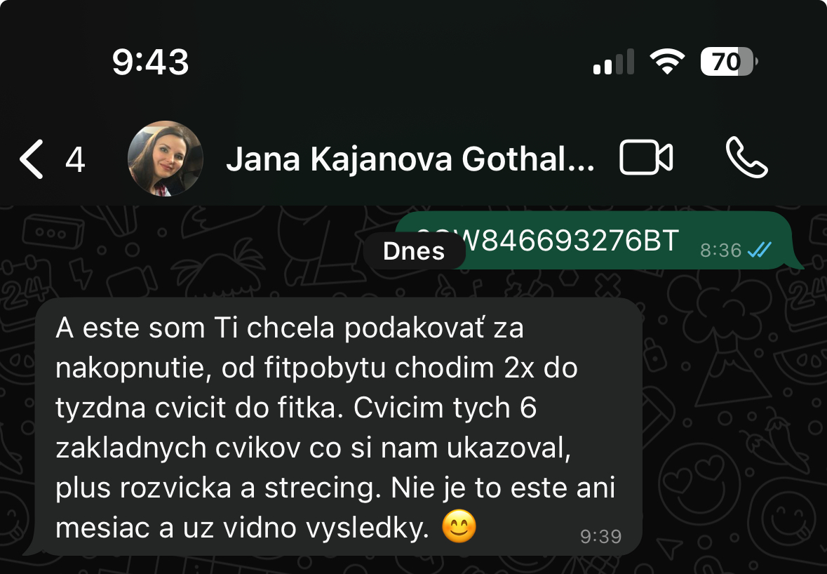 Referencia klientky Jana Kajanová — originálny screenshot správy