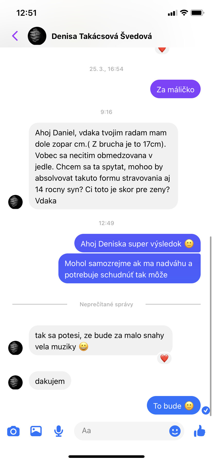 Referencia klientky Denisa Takácsová Švedová — originálny screenshot správy