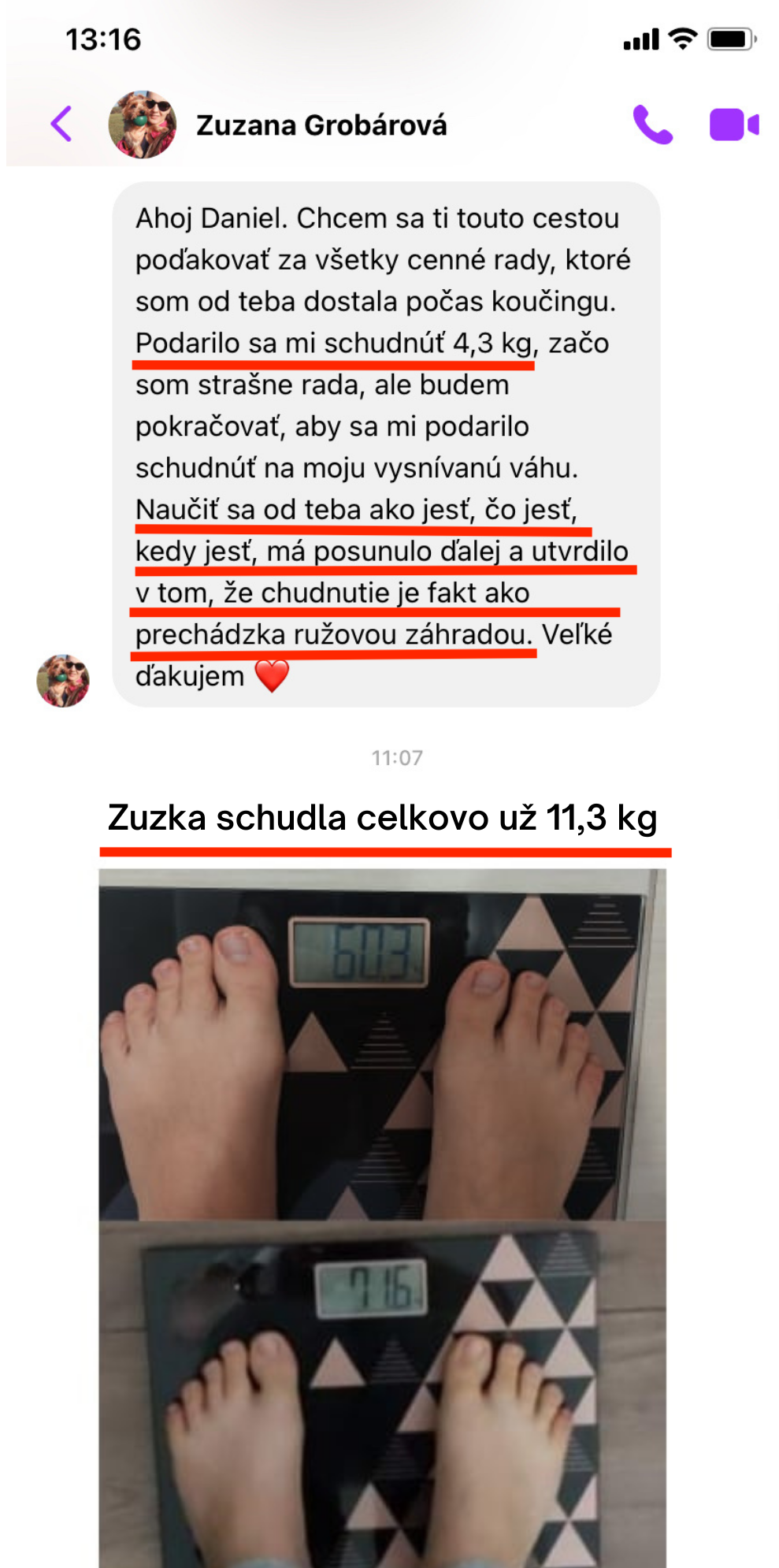 Referencia klientky Zuzana Grobárová — originálny screenshot správy