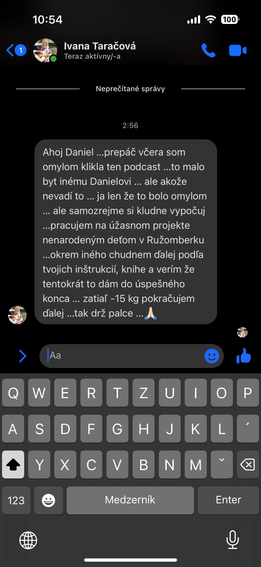Referencia klientky Ivana Taračová — originálny screenshot správy