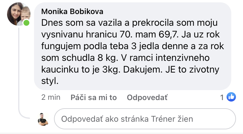 Referencia klientky Monika Bobiková — originálny screenshot správy