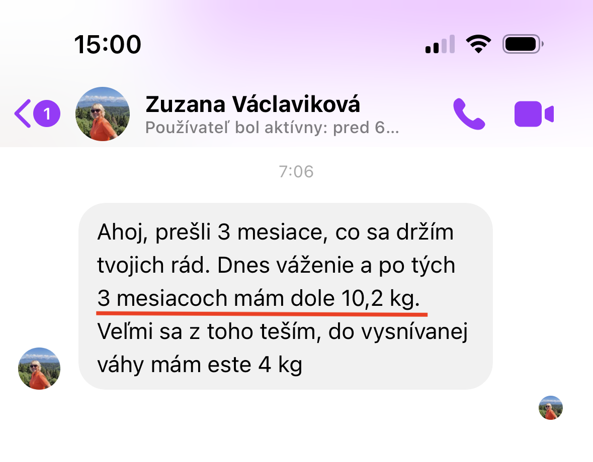 Referencia klientky Zuzana Václaviková — originálny screenshot správy