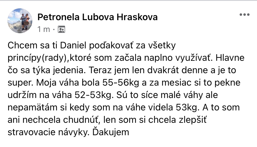 Referencia klientky Petronela Ľubová Hrasková — originálny screenshot správy