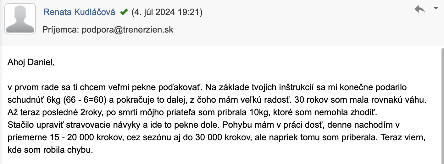 Referencia klientky Renata Kudláčová — originálny screenshot správy