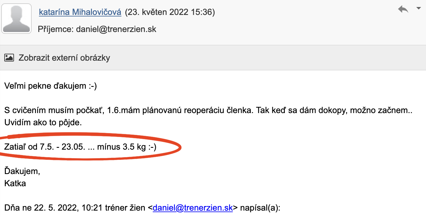 Referencia klientky Katarína Mihalovičová — originálny screenshot správy