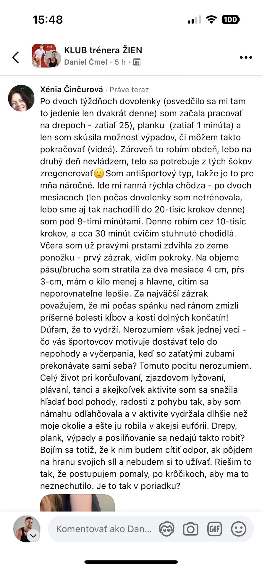 Referencia klientky Xénia Činčurová — originálny screenshot správy