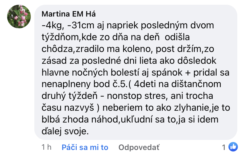 Referencia klientky Martina EM Há — originálny screenshot správy