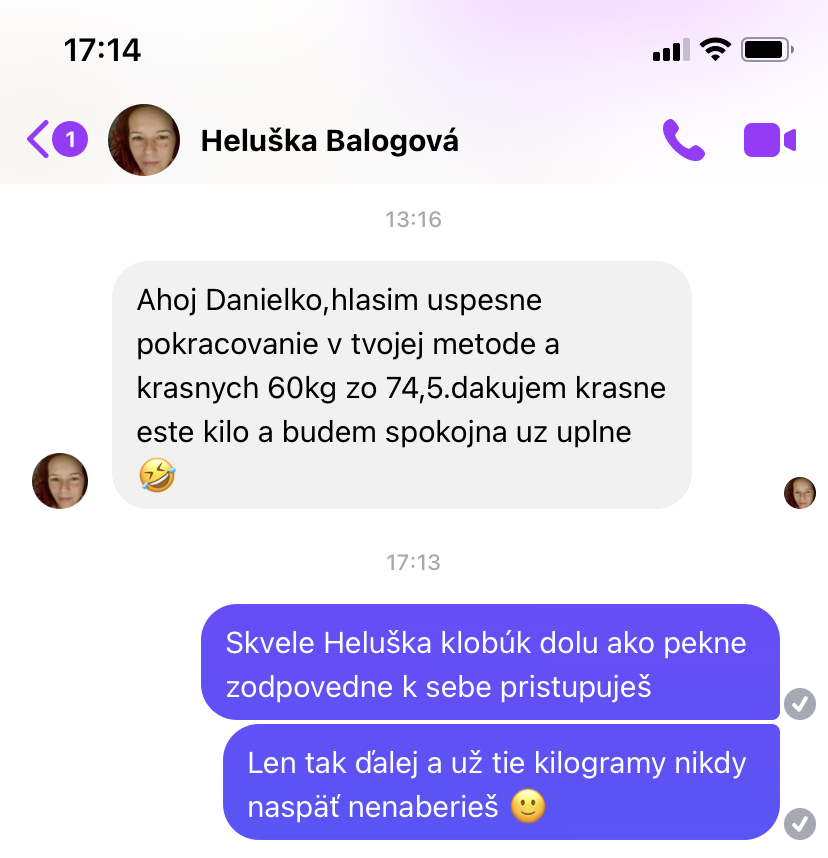 Referencia klientky Heluška Balogová — originálny screenshot správy