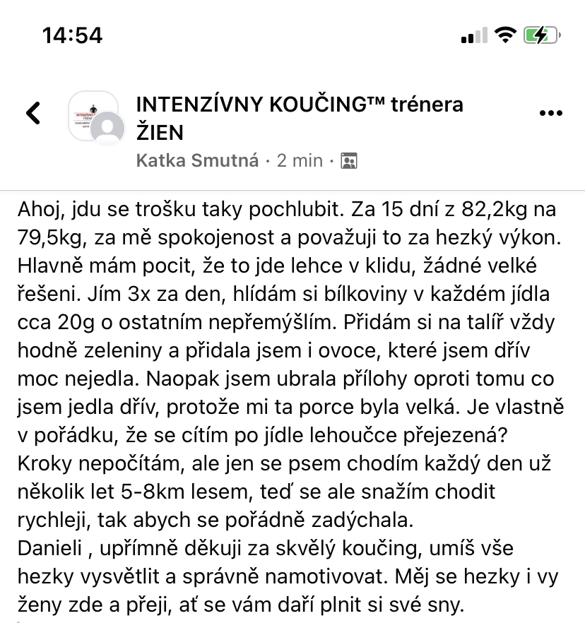 Referencia klientky Katka Smutná — originálny screenshot správy