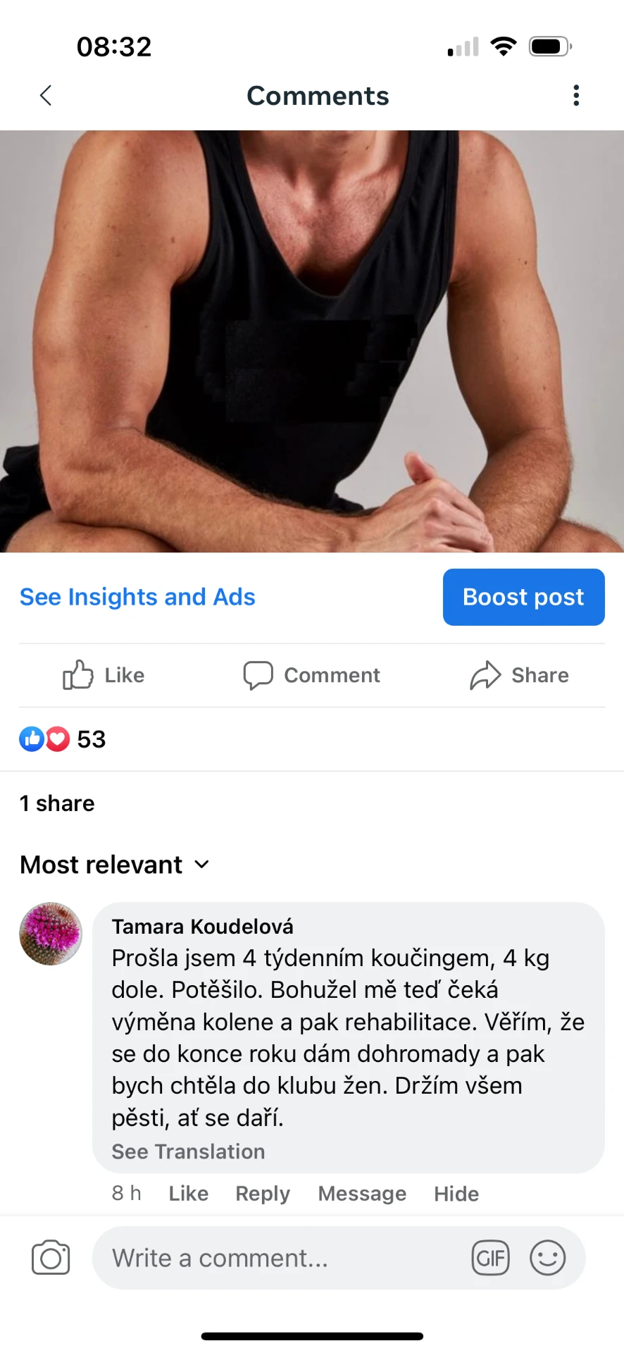 Referencia klientky Tamara Koudelová — originálny screenshot správy
