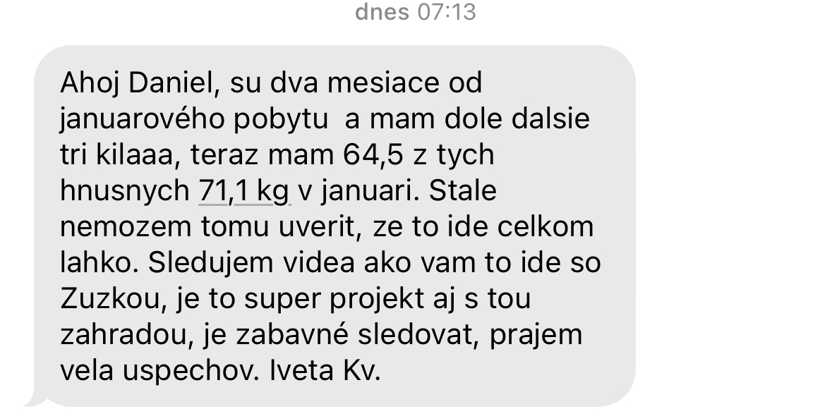 Referencia klientky Iveta Kvasnicová — originálny screenshot správy