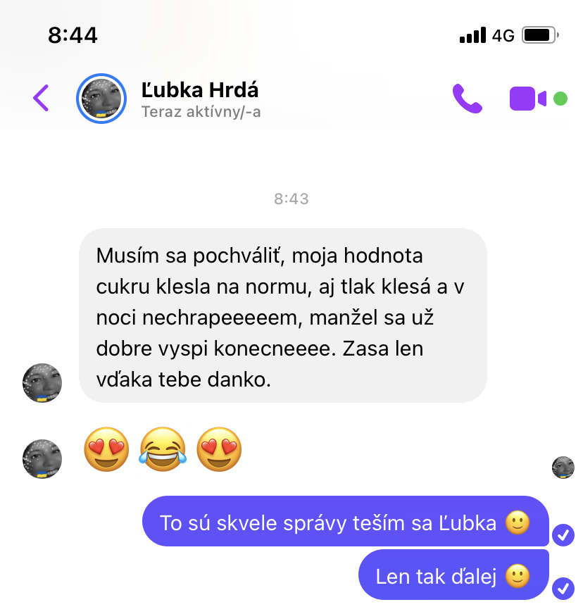 Referencia klientky Ľubka Hrdá — originálny screenshot správy