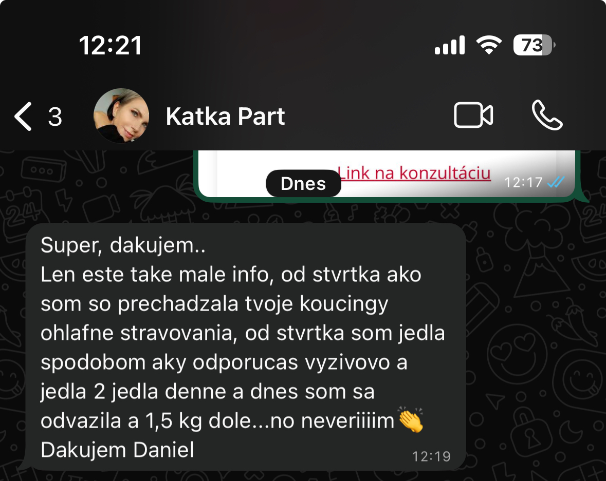 Referencia klientky Katka Part — originálny screenshot správy