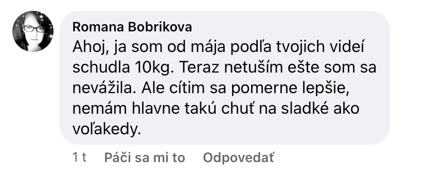 Referencia klientky Romana Bobriková — originálny screenshot správy